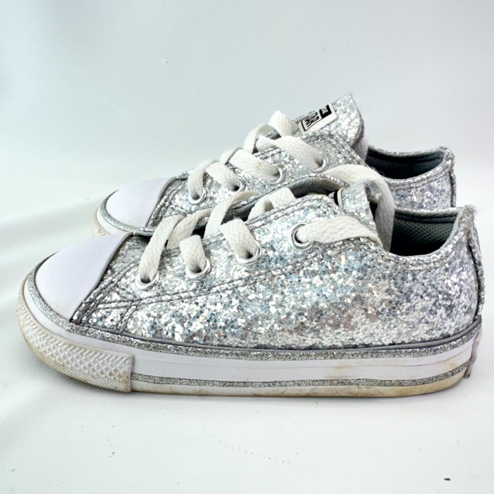 Converse All Star Low Glitter Sneakers Toddler Size 7 Silver Lace Up Walking - Picture 9 of 10